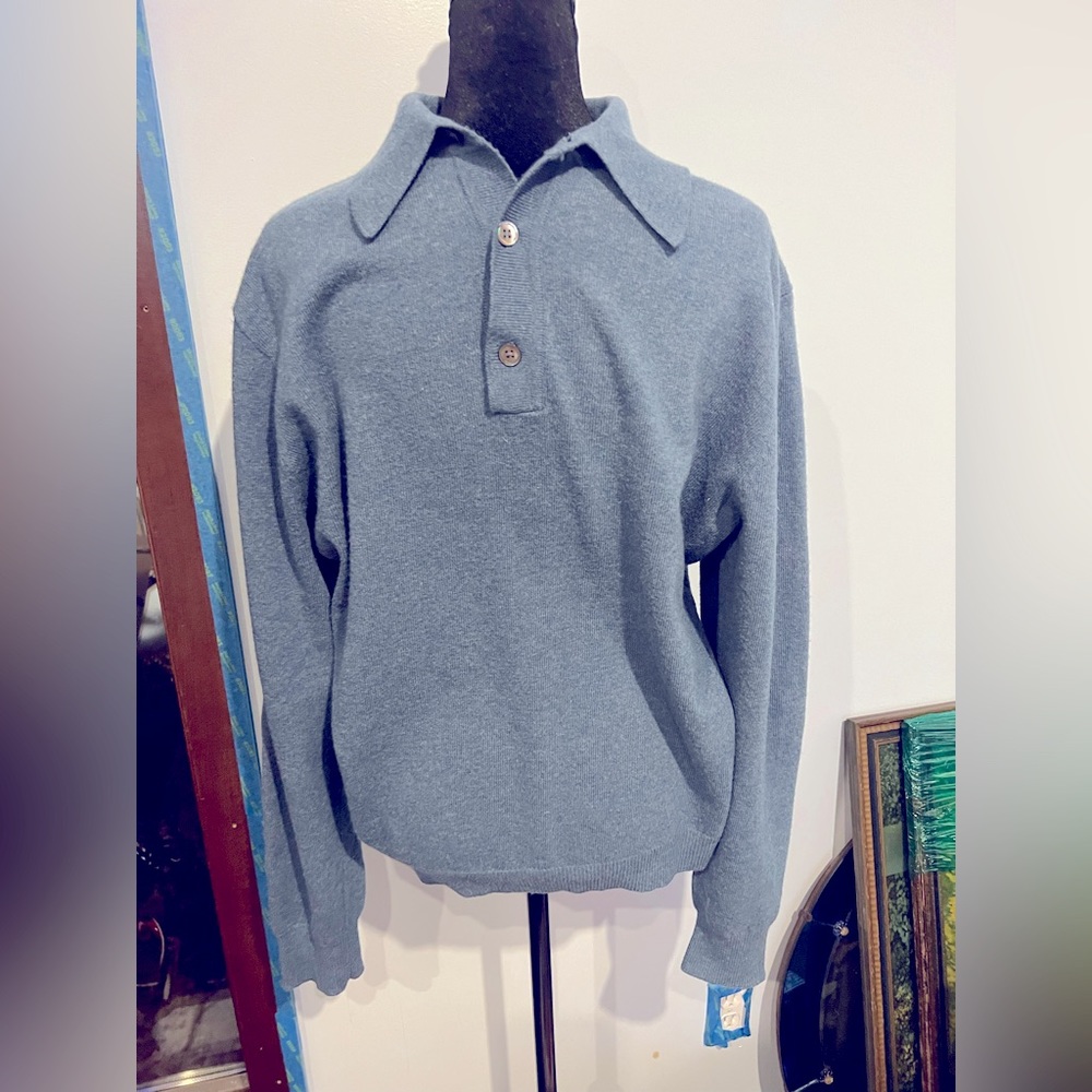 Jcrew men’s large blue collar sweater merino wool warm
